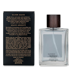 Silver Agave Eau de Parfum back label with ingredient list and Mistral branding