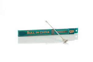 Bull In China teardrop bar spoon in silver with packaging 