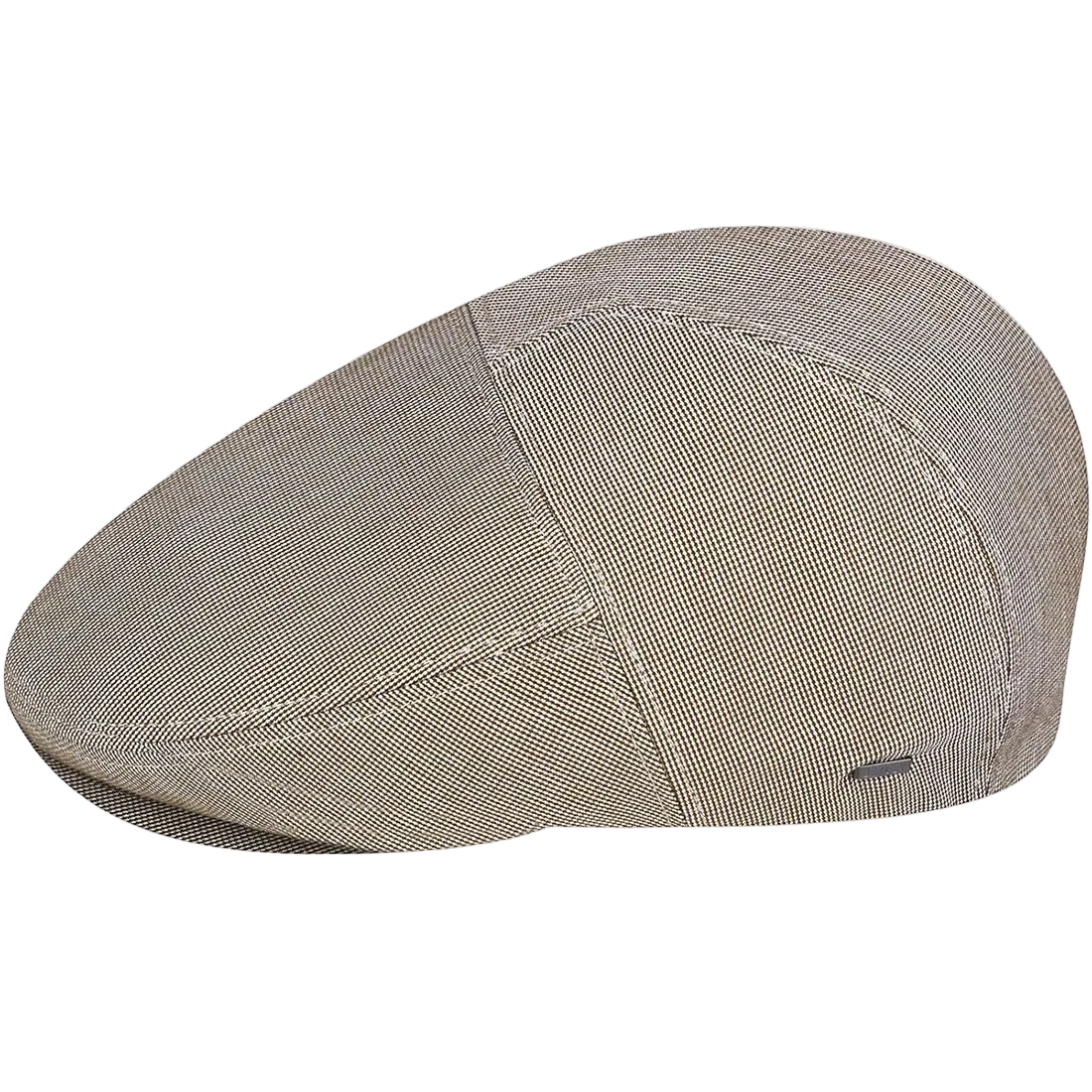 Bailey Slater Flat Cap Taupe – side angle product view of men's contour 5-panel flat cap with 2 inch snap peak in taupe cotton blend
