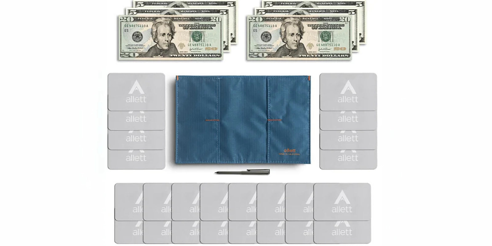 Allett Original Wallet in Indigo Blue, info graphic detailing how many cards fit inside
