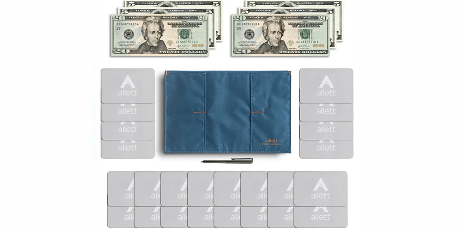 Allett Original Wallet in Indigo Blue, info graphic detailing how many cards fit inside