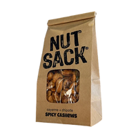 Nut Sack Spicy Cashes mix, 6oz bag, front of bag