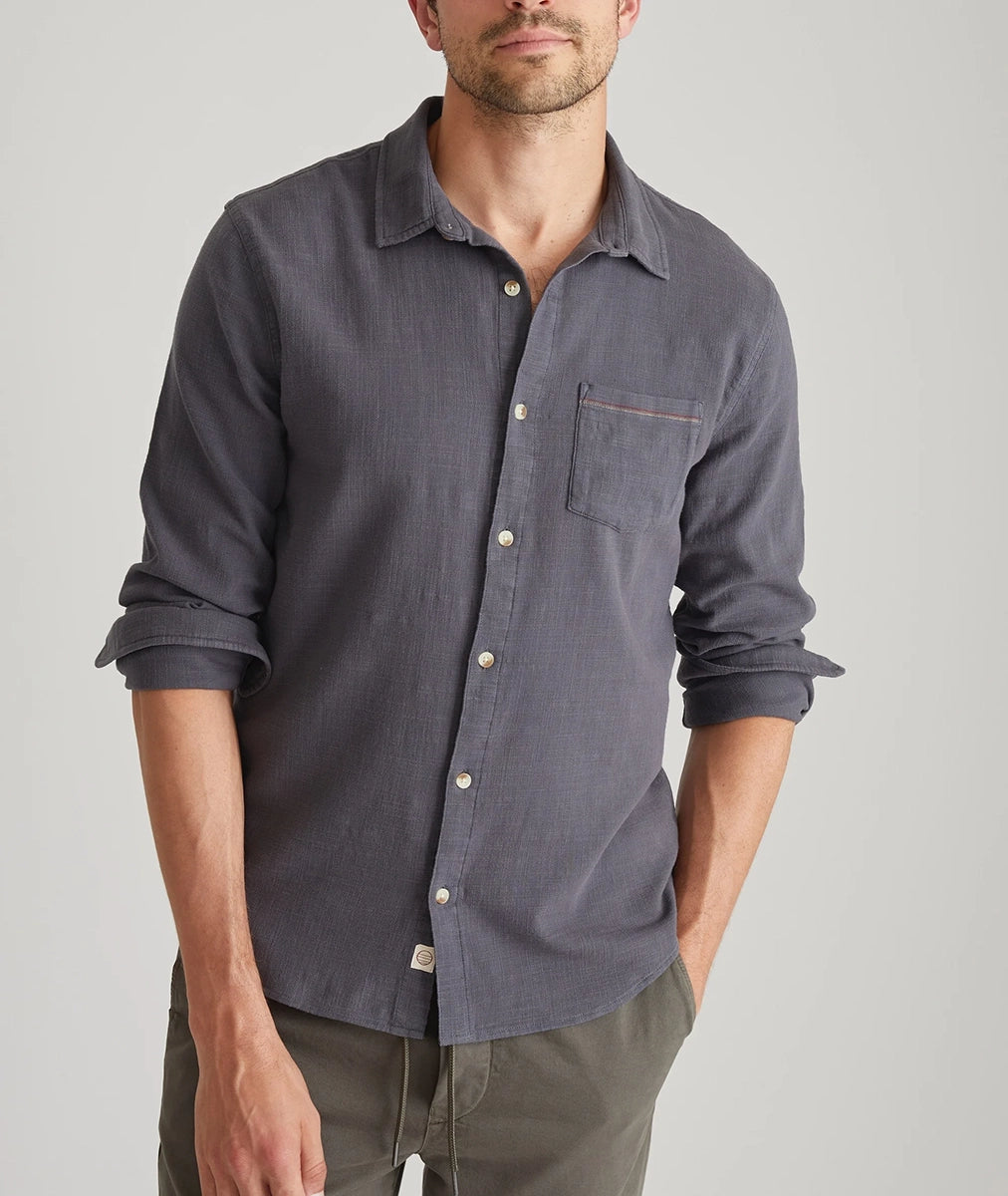 Men’s stretch selvage shirt in India Ink with button-down front and casual fit