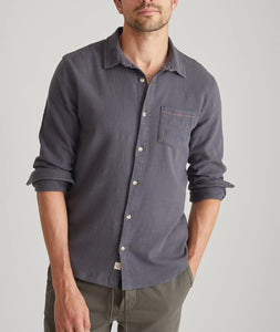 Men’s stretch selvage shirt in India Ink with button-down front and casual fit