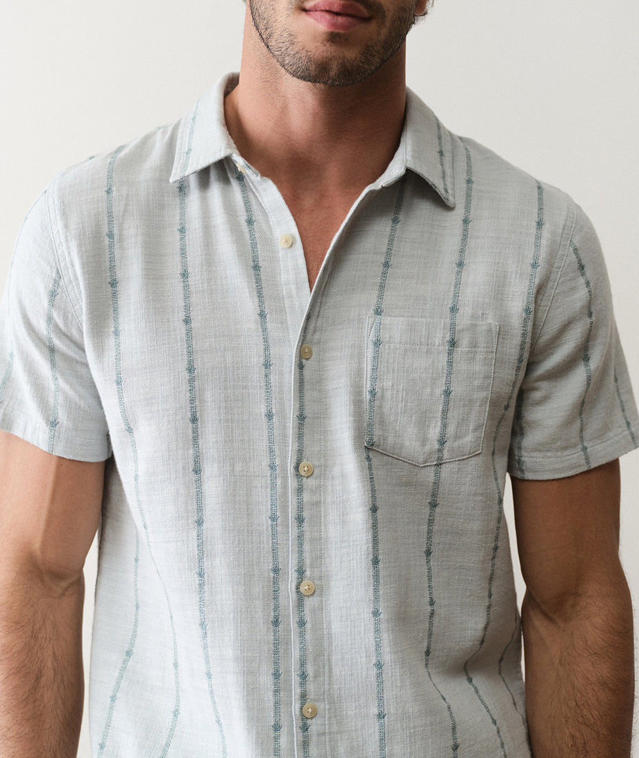 Stretch Selvage Shirt blue stripe collar and woven stripe detail – 98% cotton stretch fabric – The Simple Man