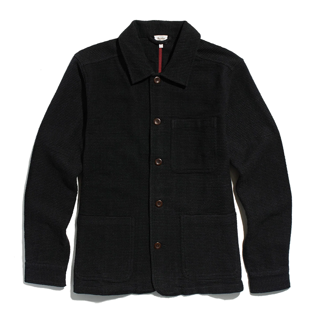 Studio Chore Coat in Washed Black flat lay front view, textured dobby weave with patch pockets - The Simple Man