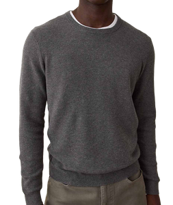 Man wearing Sweater Tee in Charcoal, close-up front view showing crew neck and textured knit - The Simple Man