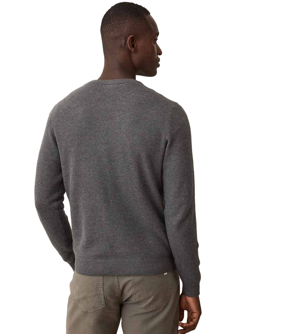 Man wearing Sweater Tee in Charcoal from behind, showing back and sleeve fit - The Simple Man