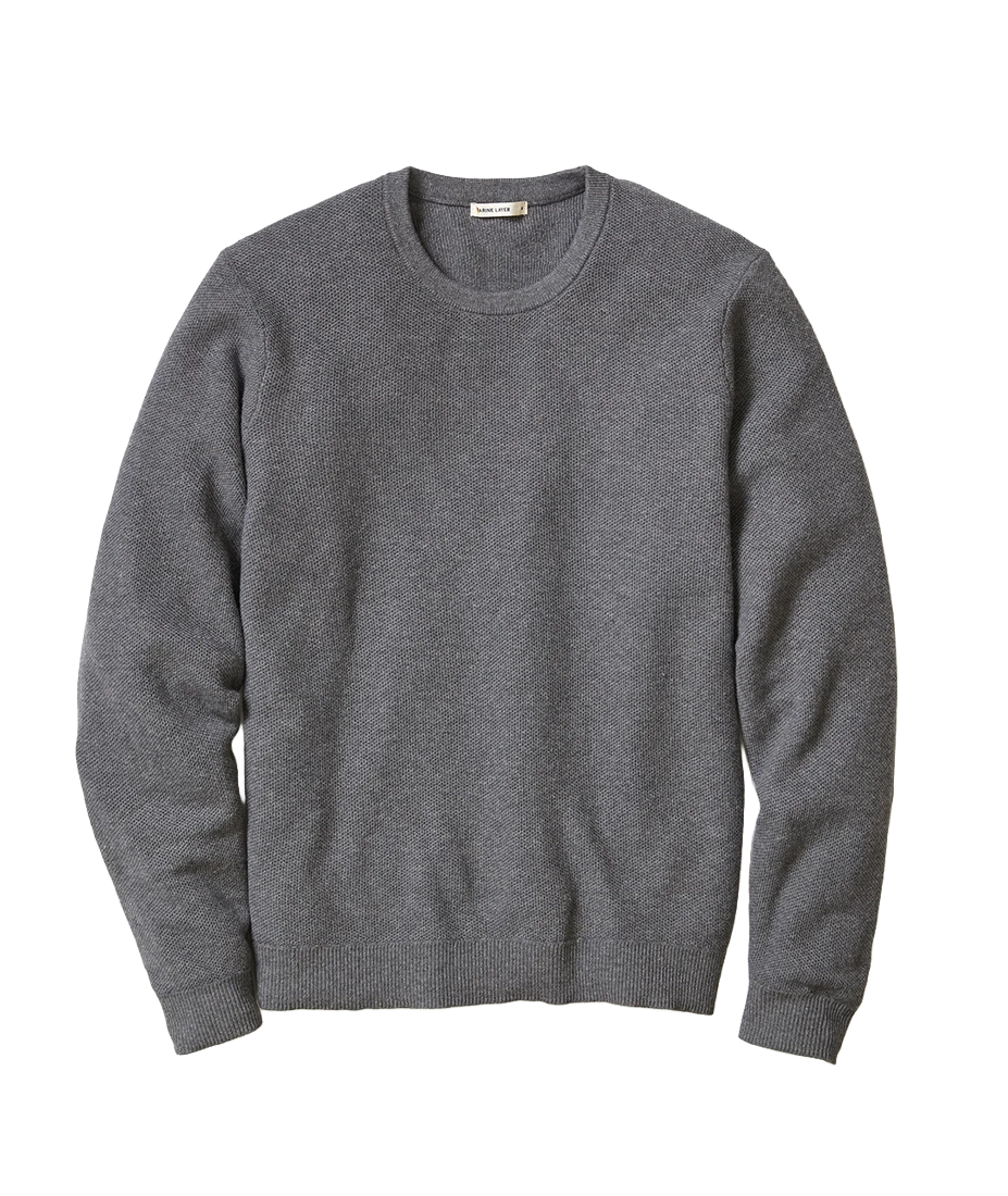 Sweater Tee in Charcoal flat lay front view showing textured knit and crew neck - The Simple Man