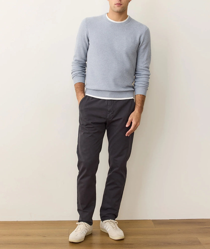 Men’s Misty Heather sweater tee styled with dark chinos and white sneakers for casual fall outfit