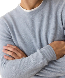 Front view of men's lightweight Misty Heather sweater tee with ribbed cuffs and crew neckline