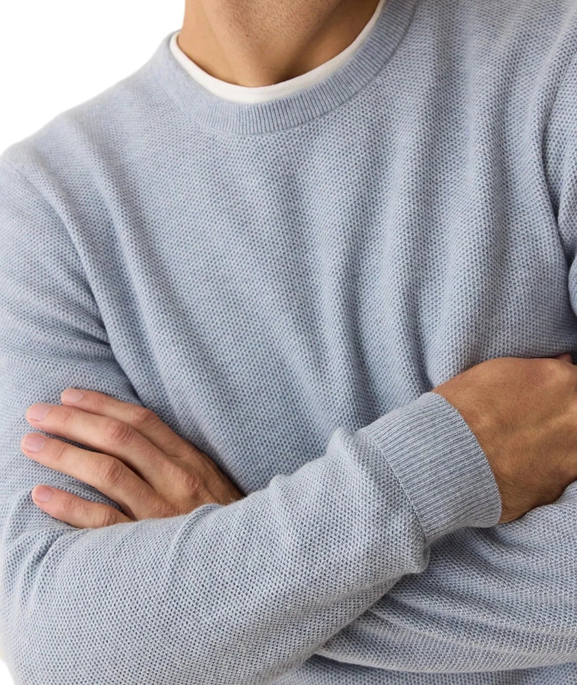 Front view of men's lightweight Misty Heather sweater tee with ribbed cuffs and crew neckline
