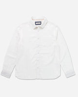 Ace Rivington Tailored Poplin Shirt White – flat lay of men's slim fit 100% cotton poplin long sleeve button down with spread collar and chest pocket