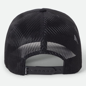 Brixton Take It Easy Washed Black trucker hat back view — all black breathable mesh back and adjustable plastic snapback closure