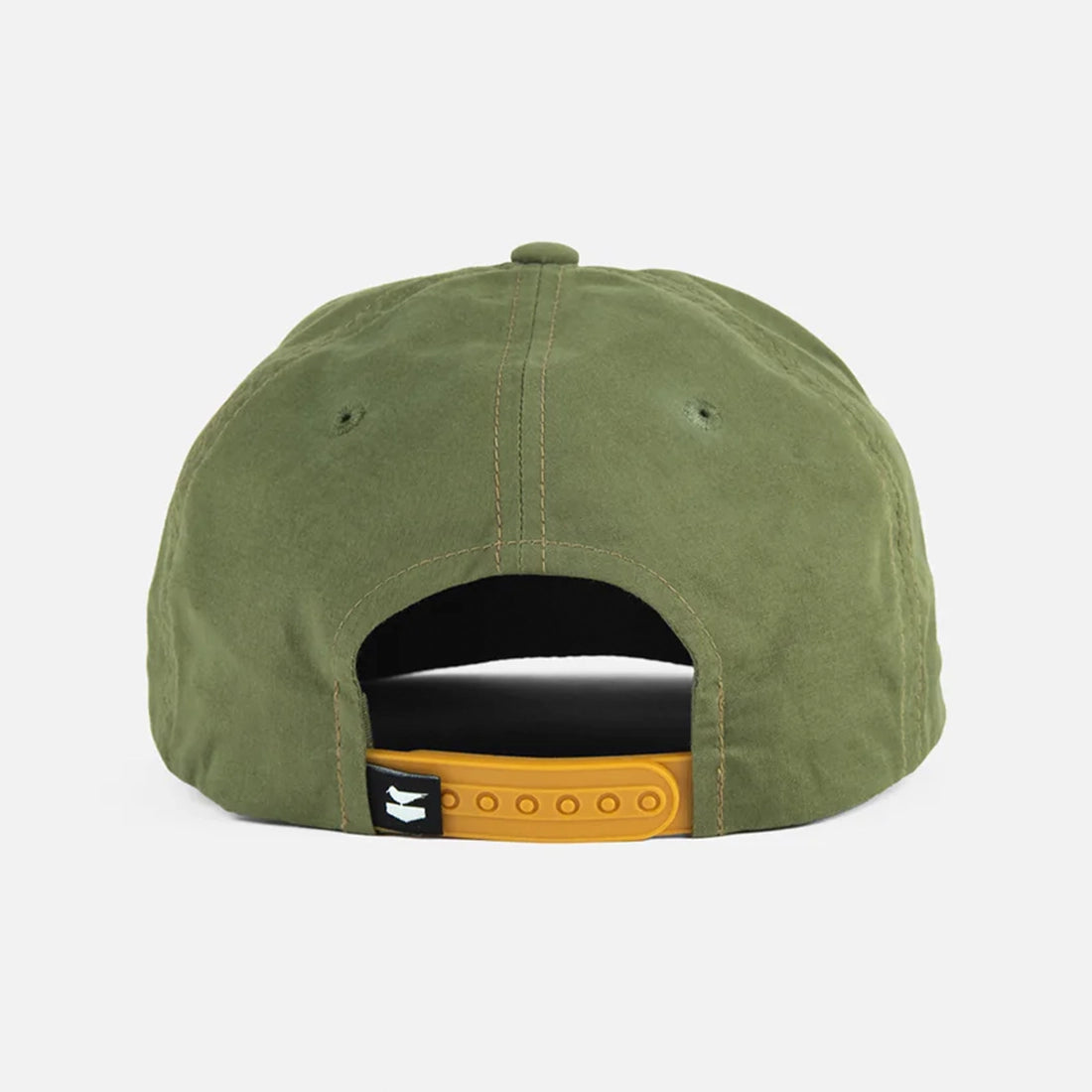 Jetty Tangent olive 6 panel hat back view with adjustable snapback closure
