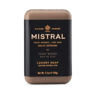 Mistral Teak Wood Bar soap in packaging