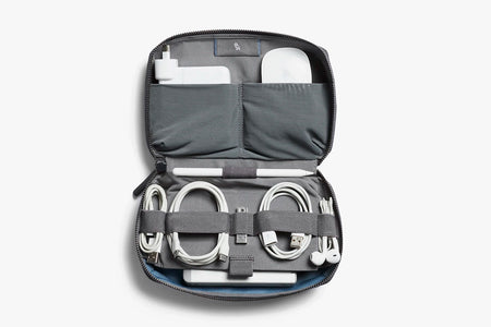 Bellroy Tech Kit in Black, open and filled position