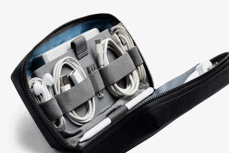 Bellroy Tech Kit in Black, open half way position