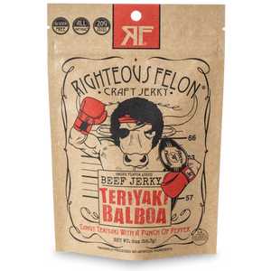 Righteous Felon TeriYaki Balboa Jerky in 2oz pouch Front View