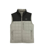 Jetty Terrace Vest Oyster – men’s insulated recycled polyester vest with nylon shoulders and zip pockets, available at The Simple Man.