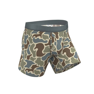 Shinesty The Blender camo Ball Hammock underwear side stride view on ghost mannequin showing 6 inch inseam