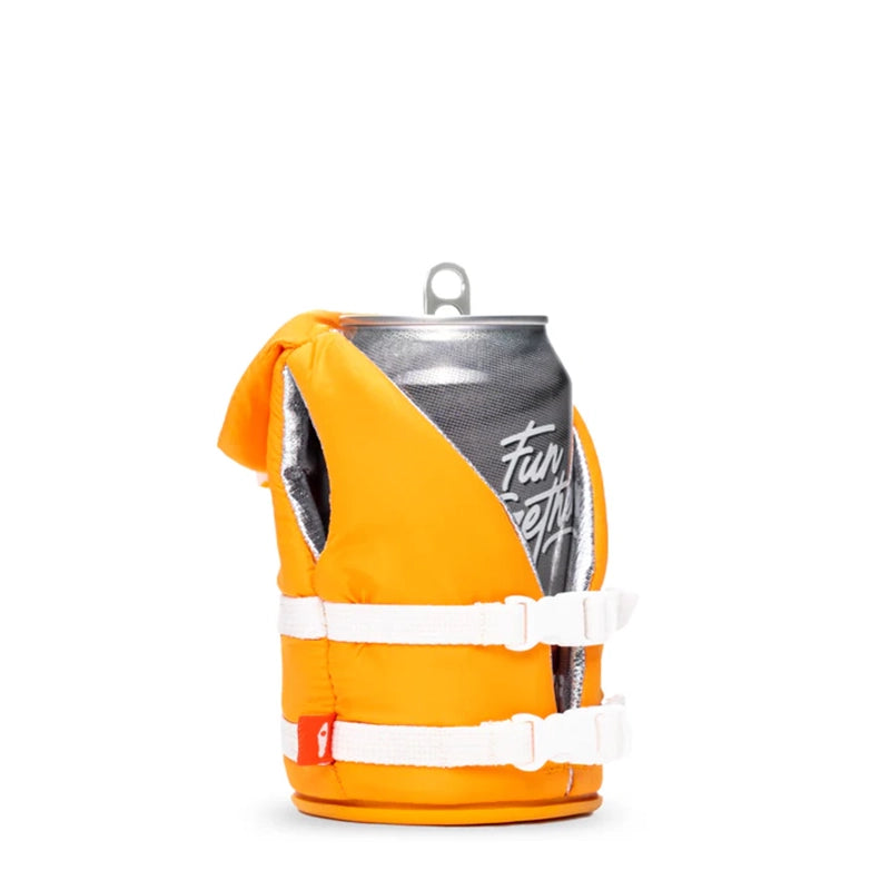 Floating can cooler sleeve for 12 oz cans in buoy-style design
