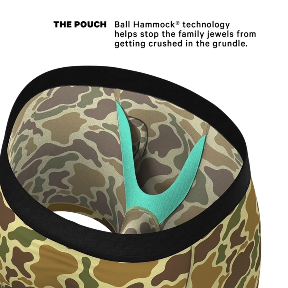 Interior view of Ball Hammock® pouch in duck camo boxer briefs for men