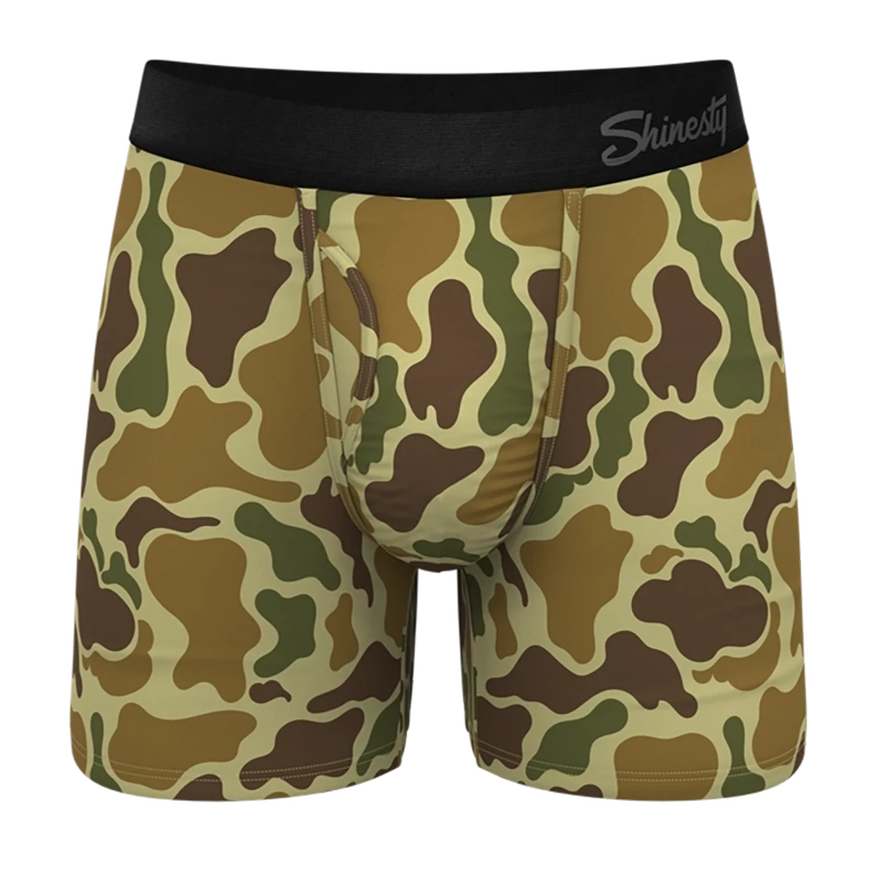 Men's duck camo boxer briefs with Ball Hammock® pouch front view