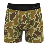 Men's duck camo boxer briefs with Ball Hammock® pouch front view
