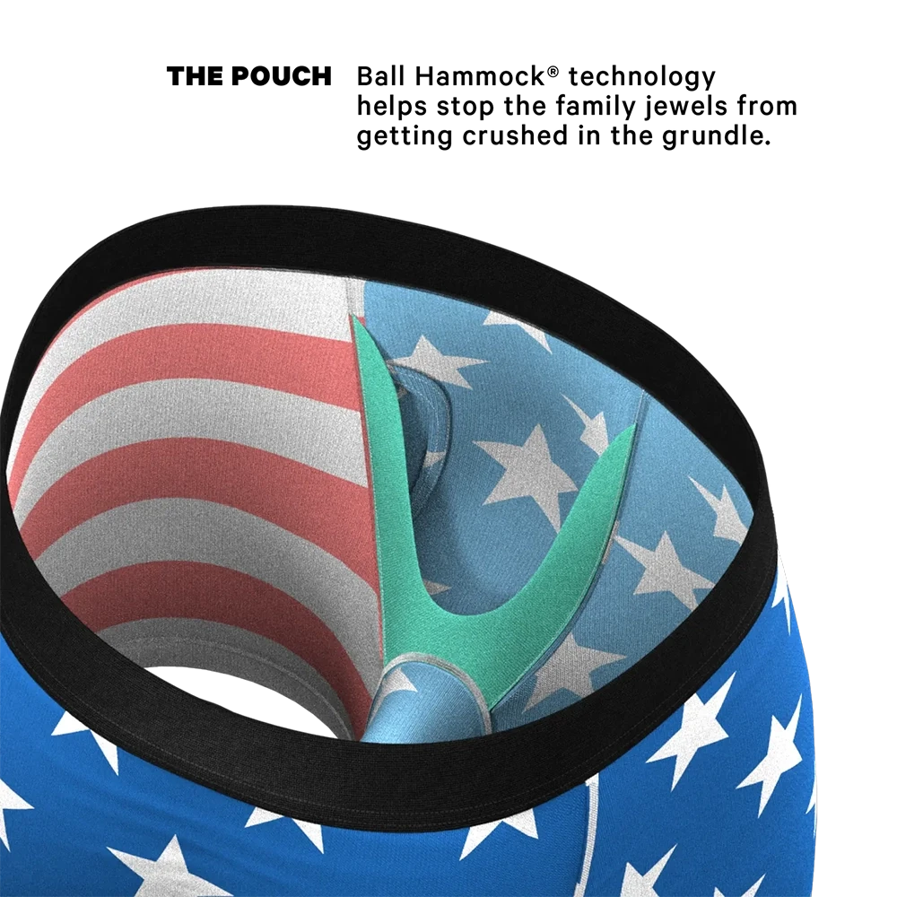 Inside view of Ball Hammock underwear showing supportive pouch and star-spangled MicroModal fabric