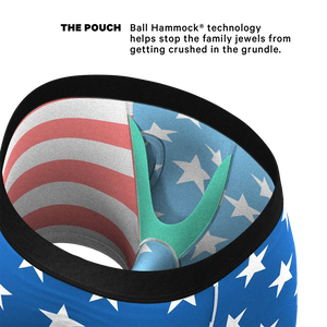 Inside view of Ball Hammock underwear showing supportive pouch and star-spangled MicroModal fabric