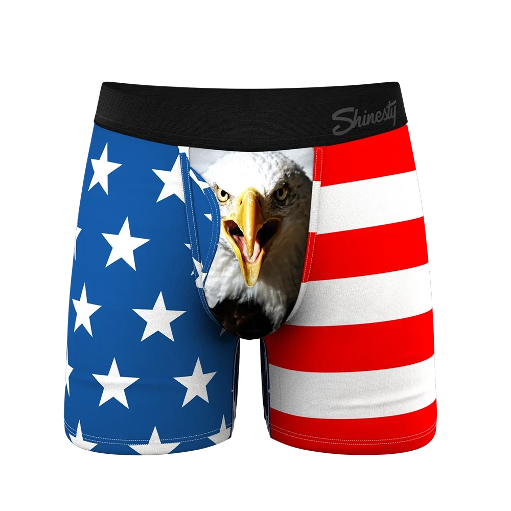 Men's American Flag Ball Hammock underwear with eagle pouch front – breathable MicroModal boxer briefs with fly