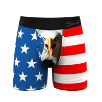 Men's American Flag Ball Hammock underwear with eagle pouch front – breathable MicroModal boxer briefs with fly