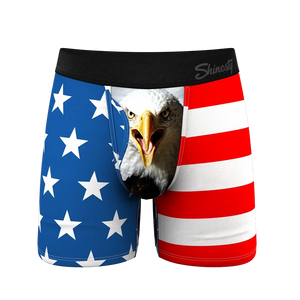 Men's American Flag Ball Hammock underwear with eagle pouch front – breathable MicroModal boxer briefs with fly