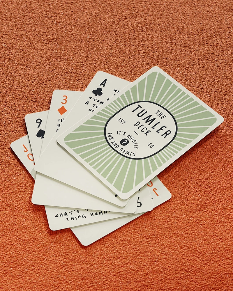 Tumler Deck conversation card game spread with question cards visible