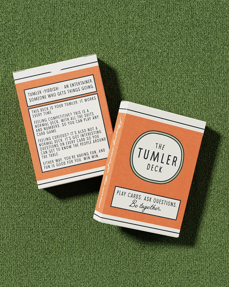 Tumler Deck card game packaging with play cards ask questions message