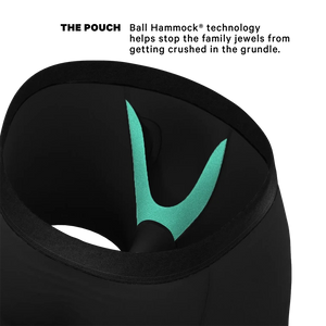Close-up of Ball Hammock® interior pouch design with teal support panel for breathable, chafe-free comfort