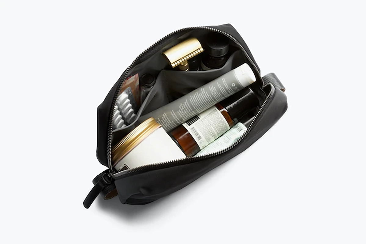 Bellroy Toiletry Kit in black, opened view 