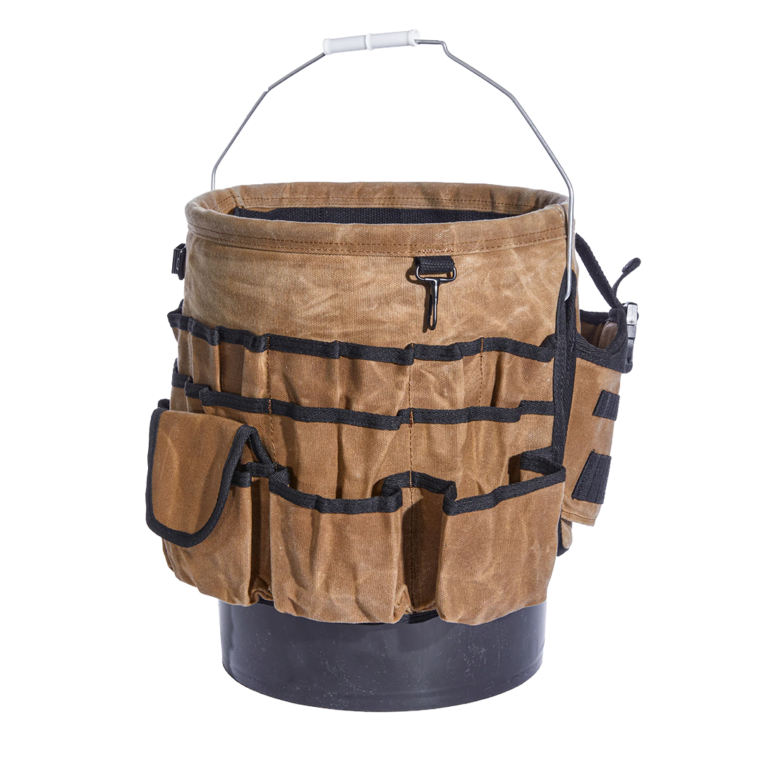 Readywares Waxed Canvas Tool Bucket Organizer, front three-quarter view on white background