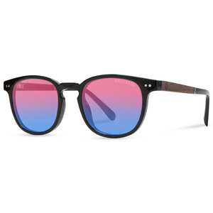 CAMP Topo Grateful Dead Stealie sunglasses black frame sunset polarized lenses side view with wood inlays