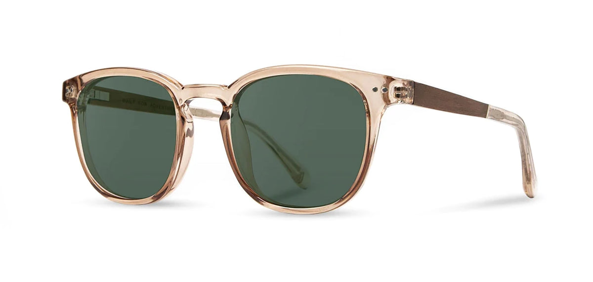 Camp Topo Sunglasses - Joshua Tree Edition in desert / walnut frames with Basic G15 Polarized lenses, front angled view