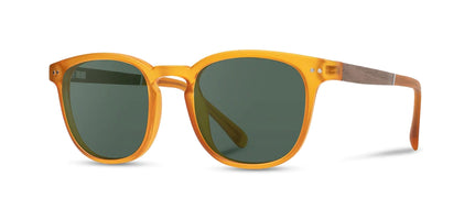 Camp Topo Sunglasses in Matte Orange / Walnut Frames with basic G15 polarized lenses, front angled view