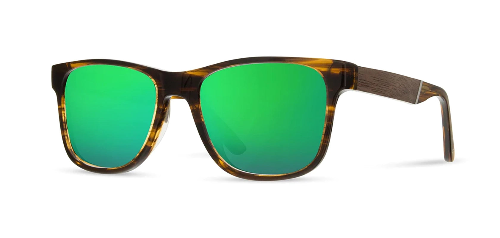 Camp trail Sunglasses with Tortoise/Walnut Frames and HD+ Green Flash Polarized lenses, front angled view