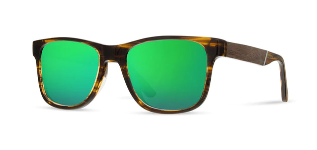 Camp trail Sunglasses with Tortoise/Walnut Frames and HD+ Green Flash Polarized lenses, front angled view