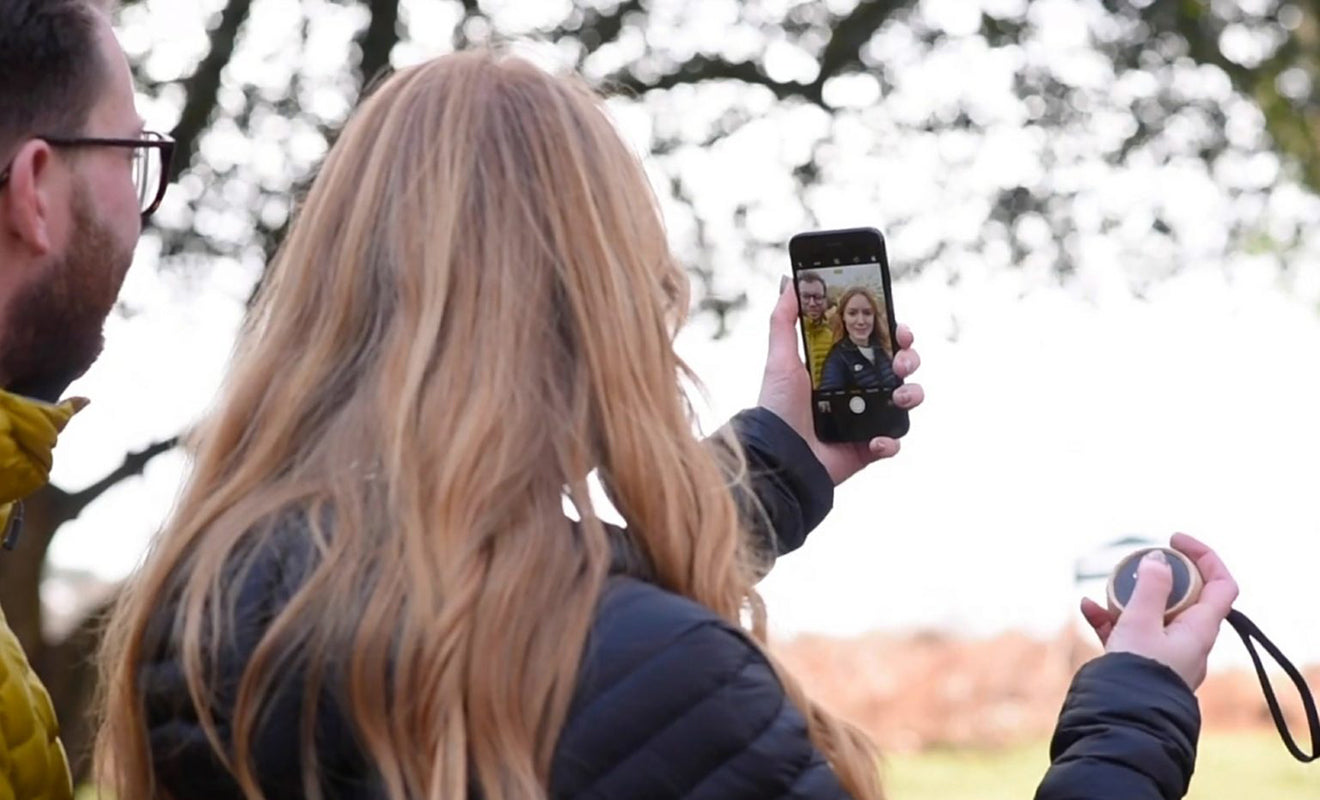 Gingko designs Tumbler speaker shown using the selfie feature