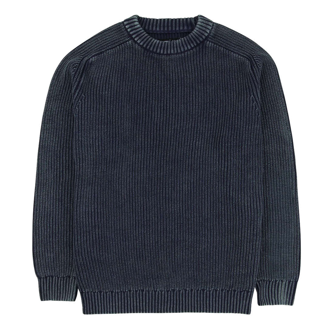 Undertow Washed Crewneck Sweater in Navy flat lay showing ribbed knit texture and crewneck collar - The Simple Man