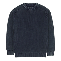 Undertow Washed Crewneck Sweater in Navy flat lay showing ribbed knit texture and crewneck collar - The Simple Man