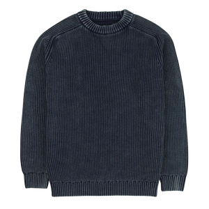 Undertow Washed Crewneck Sweater in Navy flat lay showing ribbed knit texture and crewneck collar - The Simple Man