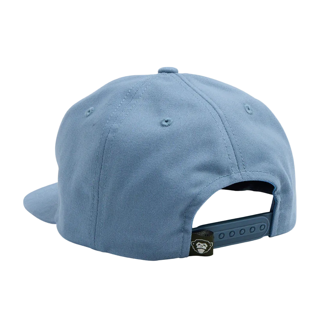 Howler Brothers El Monito Surfs Snapback in Blue – back view showing snapback closure and El Mono icon tag, men's unstructured cap