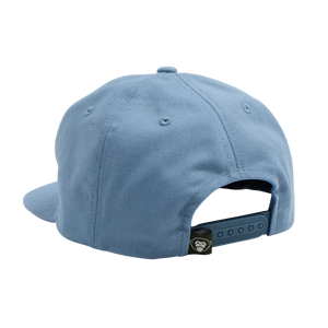 Howler Brothers El Monito Surfs Snapback in Blue – back view showing snapback closure and El Mono icon tag, men's unstructured cap